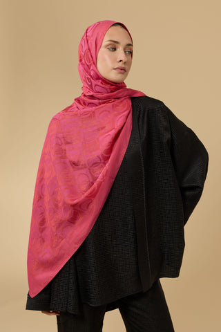 Dama Desen Fuşya Naia Pamuk Şal 70x200