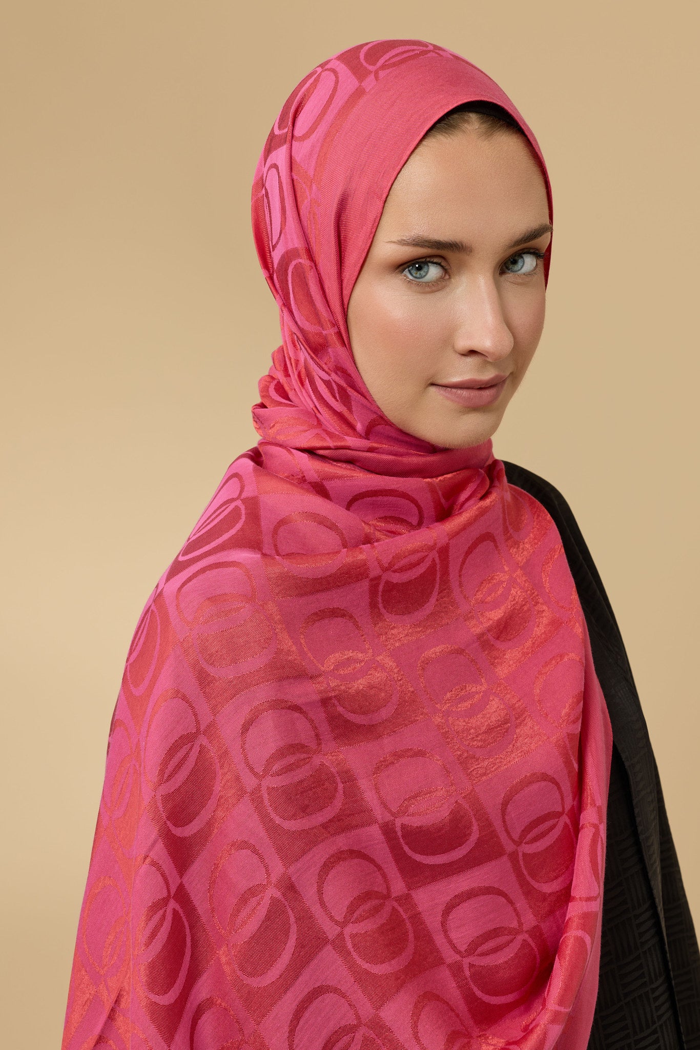 Dama Desen Fuşya Naia Pamuk Şal 70x200
