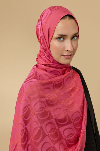 Dama Desen Fuşya Naia Pamuk Şal 70x200
