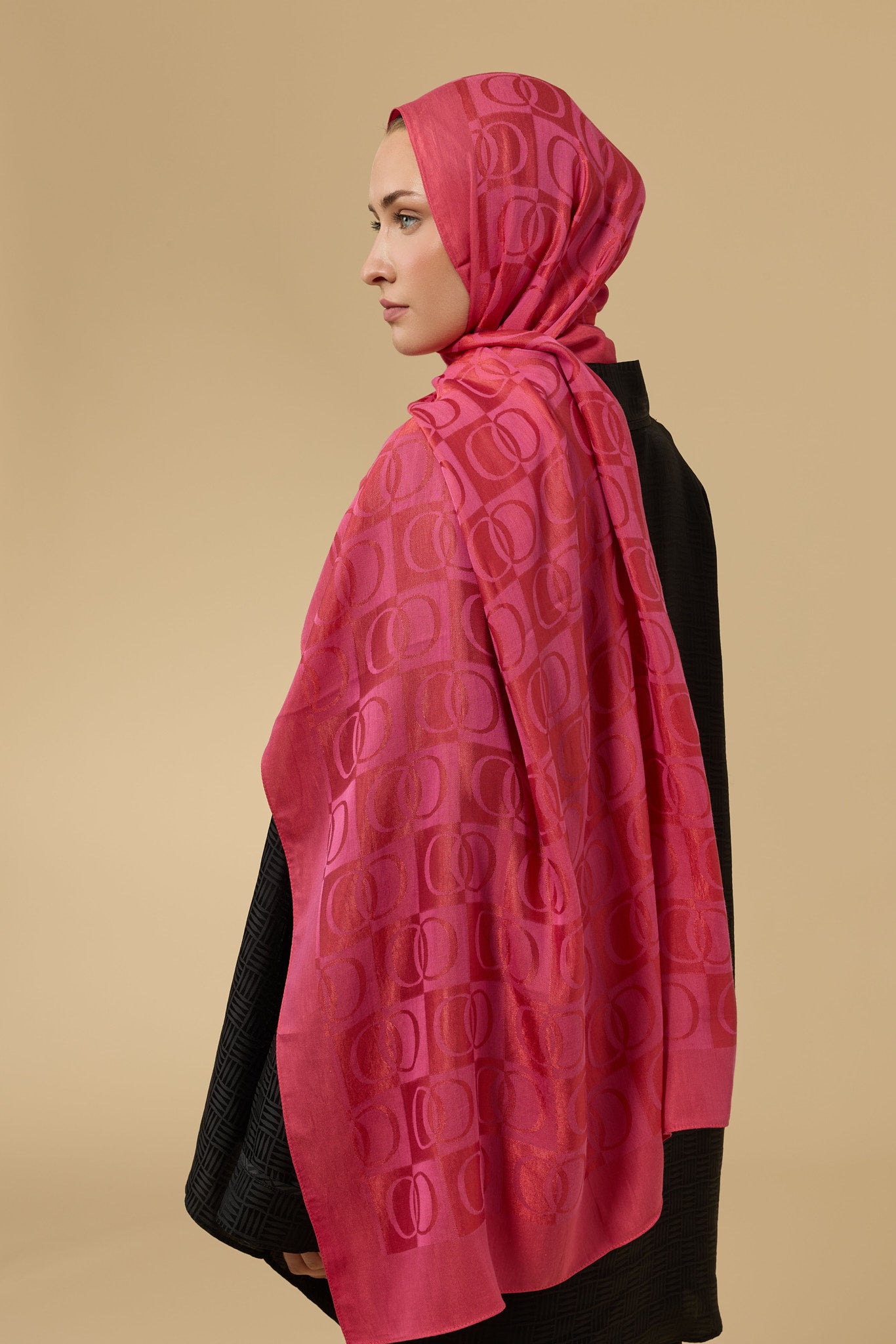 Dama Desen Fuşya Naia Pamuk Şal 70x200