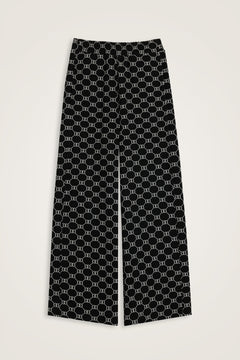 Monogram Jakar Açık Siyah Örme Pantolon