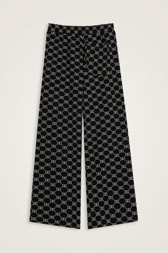 Monogram Jakar Açık Siyah Örme Pantolon