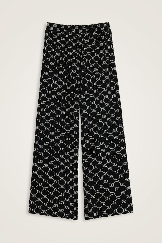 Monogram Jakar Açık Siyah Örme Pantolon