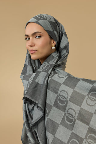Dama Desen Gri Pamuk İpek Şal 70x190