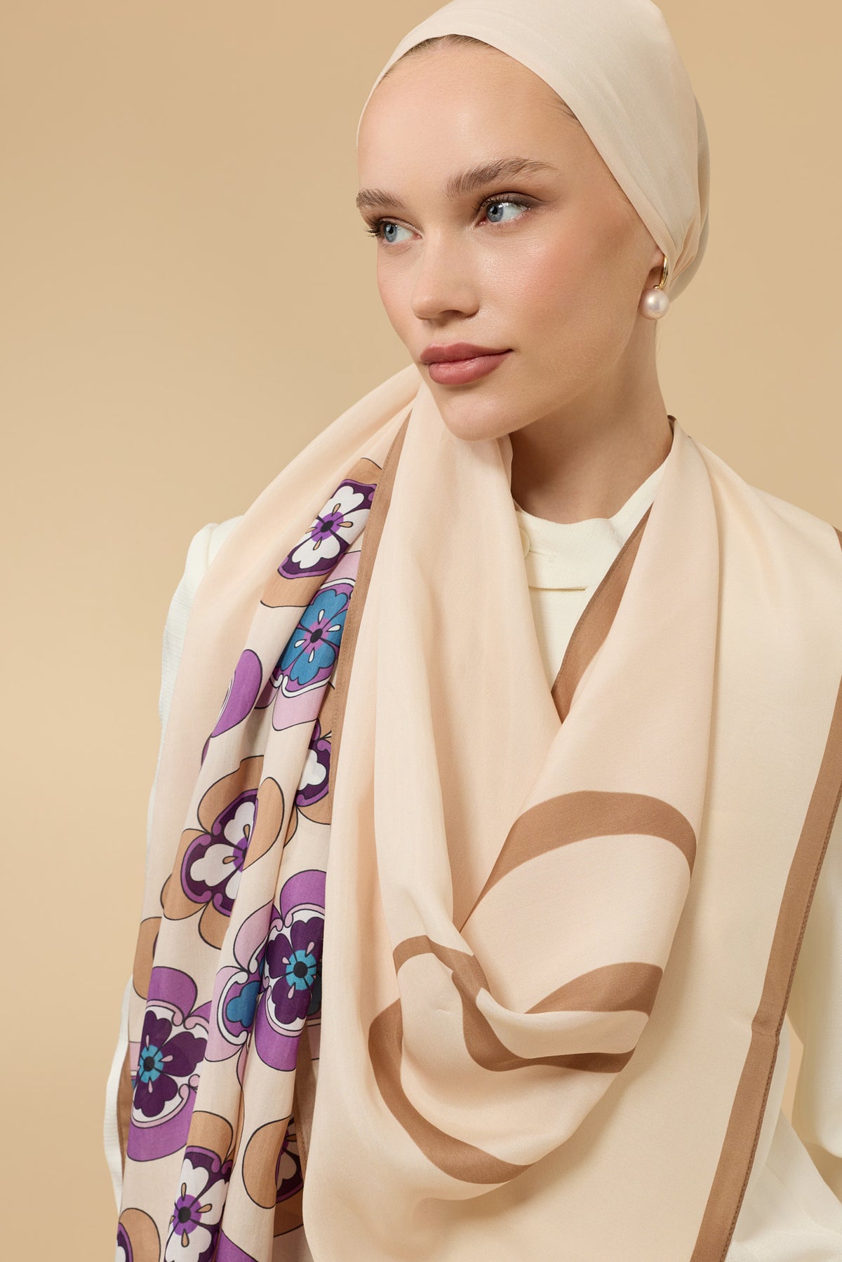 Menekşe Bej Floş Ekosel Şal 70x210