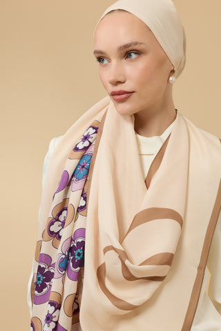 Menekşe Bej Floş Ekosel Şal 70x210