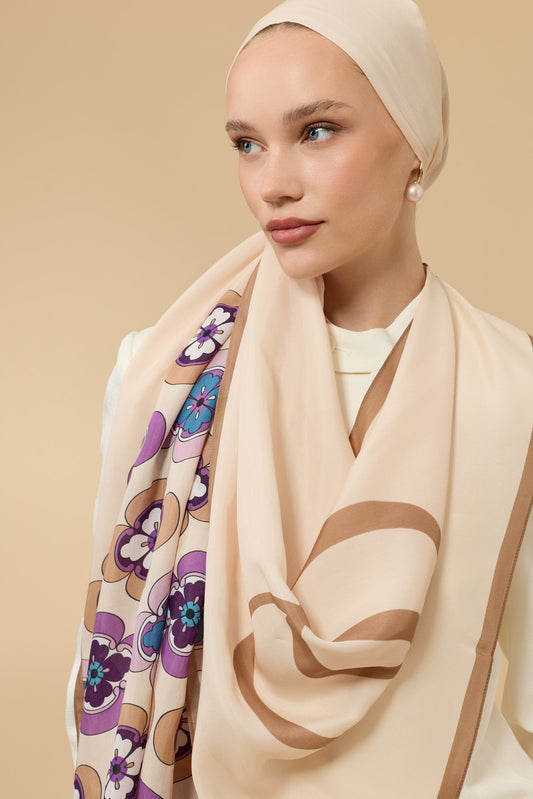 Menekşe Bej Floş Ekosel Şal 70x210