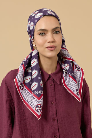 Lale ve Logo Mürdüm Tivil İpek Eşarp 90x90
