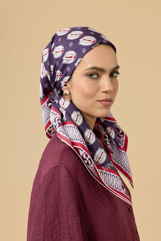 Lale ve Logo Mürdüm Tivil İpek Eşarp 90x90