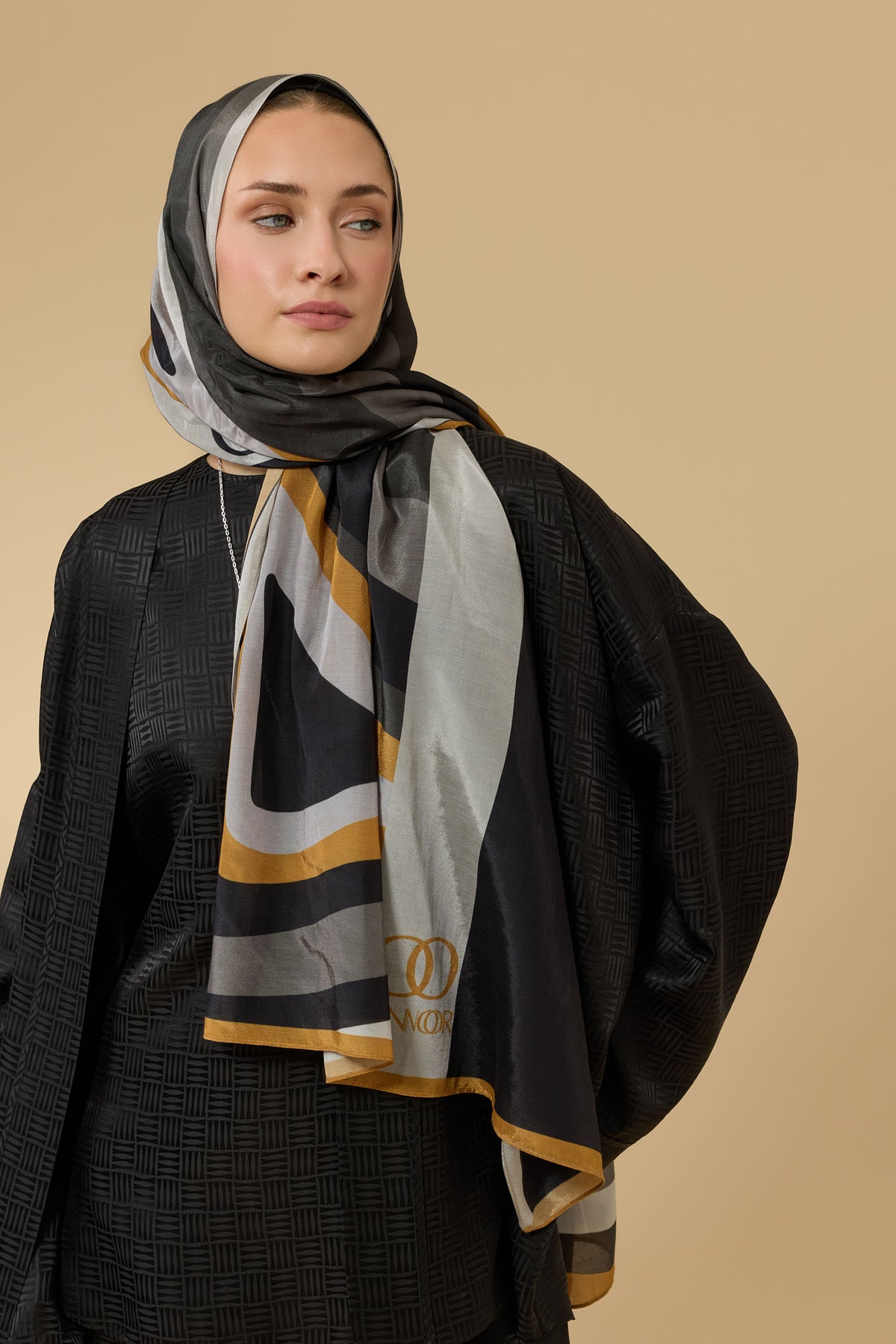 Dalgalar Siyah Floş Ekosel Şal 70x210