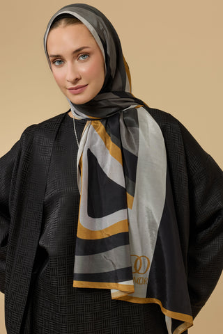 Dalgalar Siyah Floş Ekosel Şal 70x210