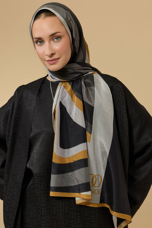 Dalgalar Siyah Floş Ekosel Şal 70x210