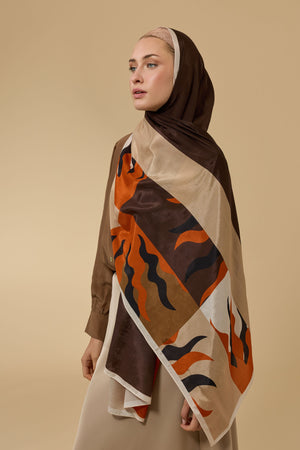 Güneş Bordür Karamel Floş Ekosel Şal 70x210