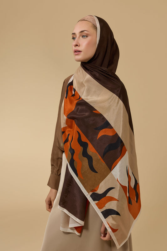 Güneş Bordür Karamel Floş Ekosel Şal 70x210