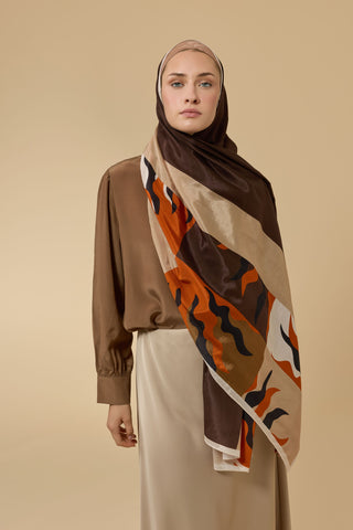 Güneş Bordür Karamel Floş Ekosel Şal 70x210