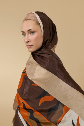 Güneş Bordür Karamel Floş Ekosel Şal 70x210