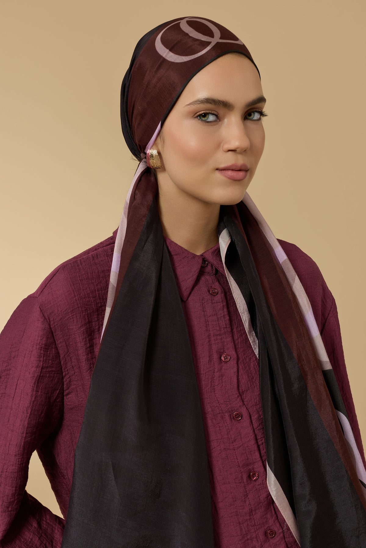 Güneş Bordür Kahve Floş Ekosel Şal 70x210