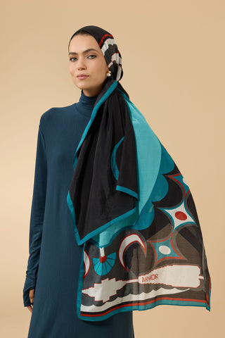 Japon Bahçesi Mavi Floş Ekosel Şal 70x210