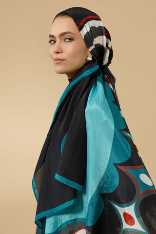 Japon Bahçesi Mavi Floş Ekosel Şal 70x210