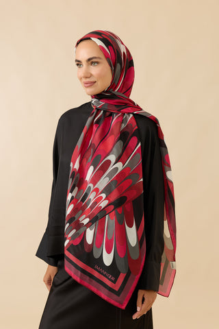 Tavus Kuşu Kırmızı Pamuk İpek Şal 70x210