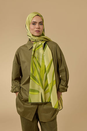 Bambu I Yeşil Pamuk İpek Şal 70x210