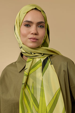 Bambu I Yeşil Pamuk İpek Şal 70x210