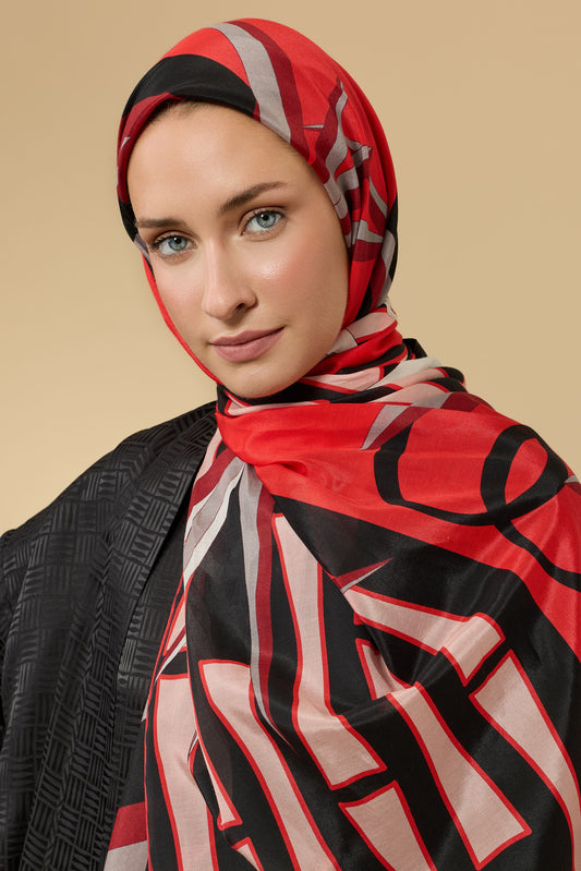 Bambu I Kırmızı Pamuk İpek Şal 70x210