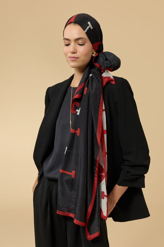 Peri Bacaları Siyah-Kırmızı Floş Ekosel Şal 70x210