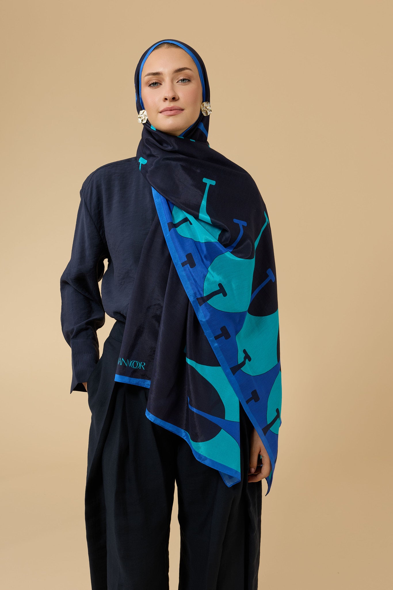 Peri Bacaları Lacivert Floş Ekosel Şal 70x210