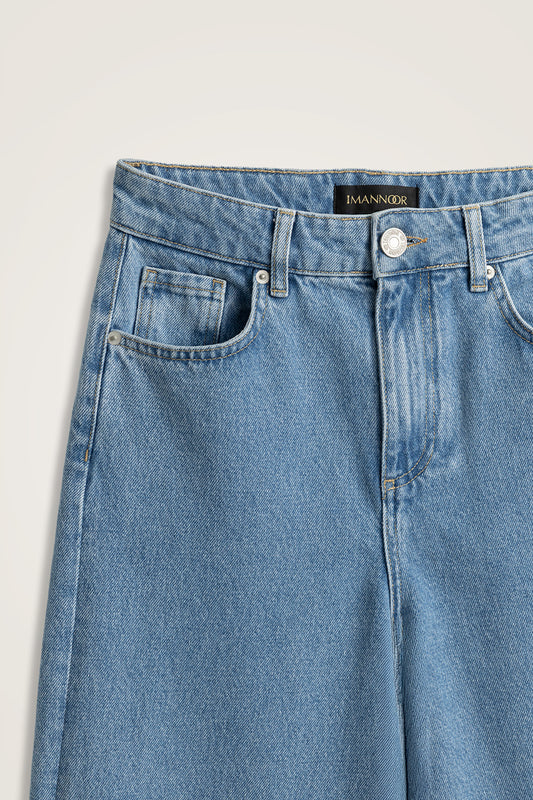 İşlemeli Mavi Denim Pantolon