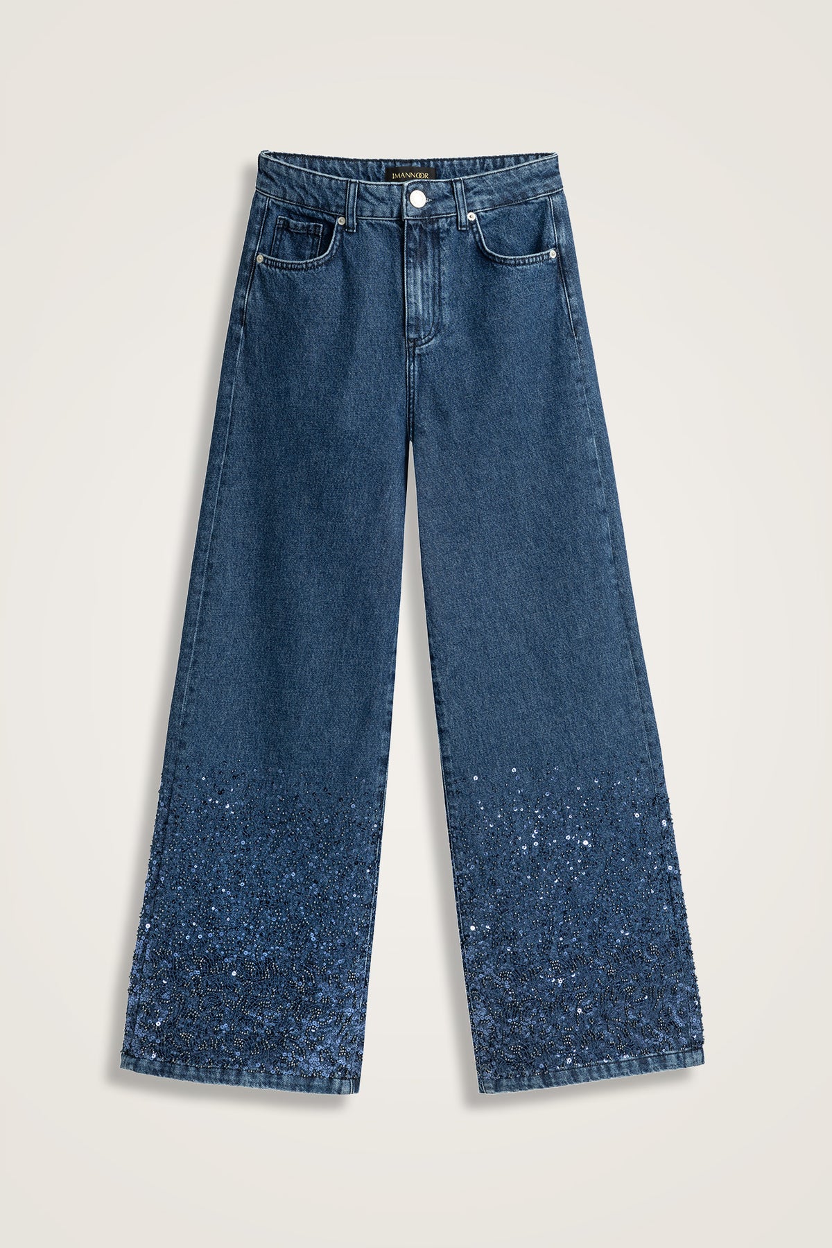 İşlemeli Koyu Mavi Denim Pantolon