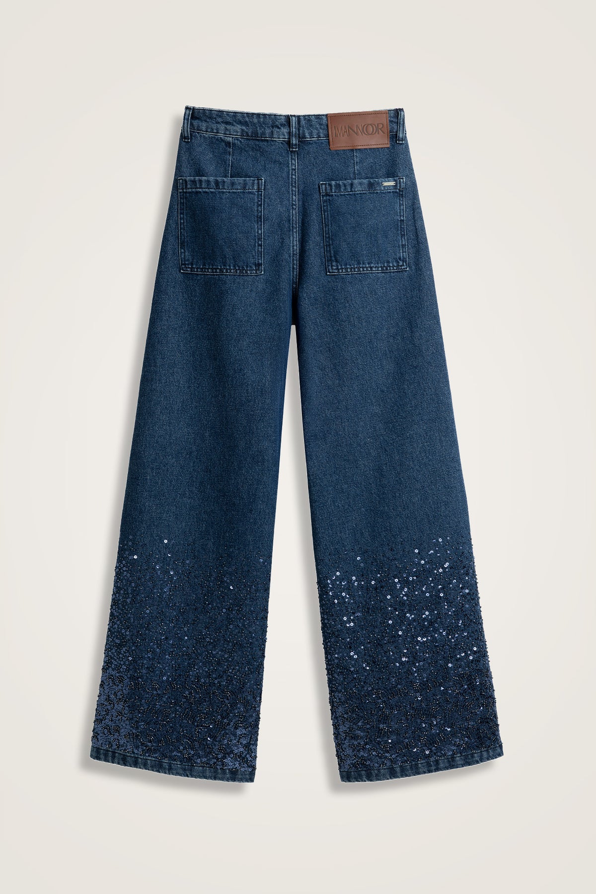 İşlemeli Koyu Mavi Denim Pantolon