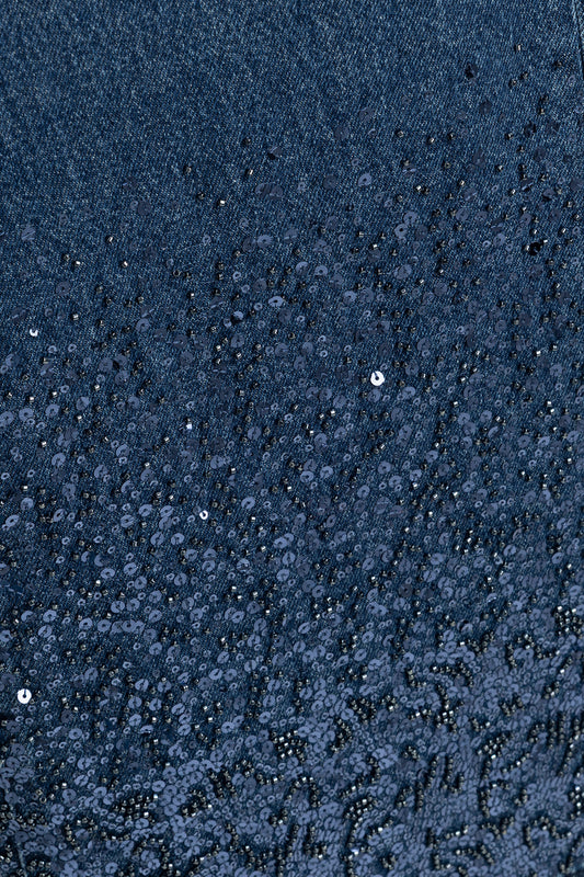 İşlemeli Koyu Mavi Denim Pantolon