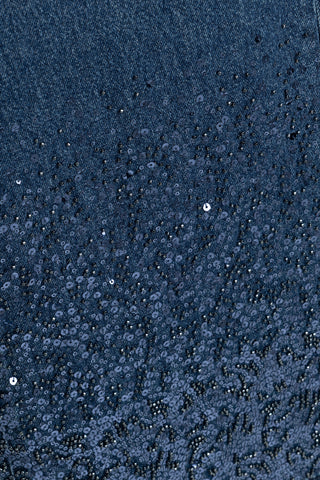 İşlemeli Koyu Mavi Denim Pantolon