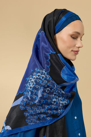 Sakura Siyah-Saks Floş Ekosel Şal 70x210