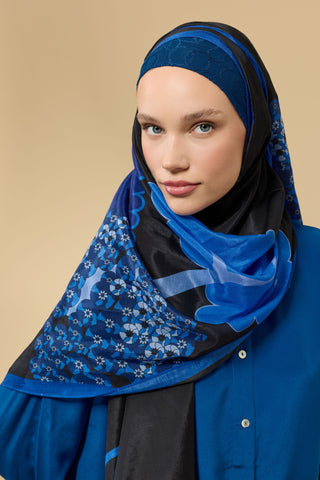 Sakura Siyah-Saks Floş Ekosel Şal 70x210