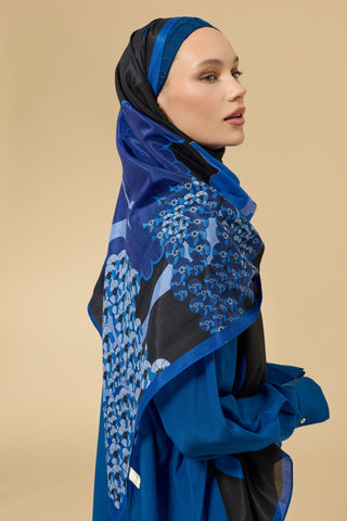 Sakura Siyah-Saks Floş Ekosel Şal 70x210