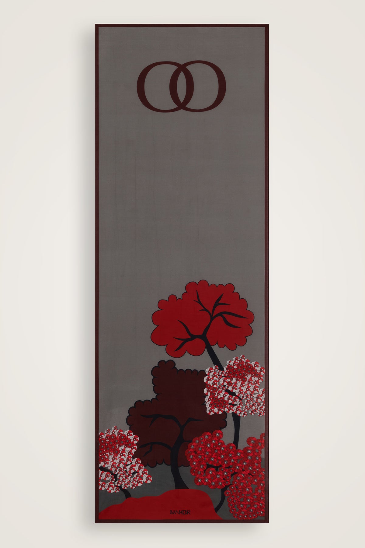 Sakura Gri-Kırmızı Floş Ekosel Şal 70x210