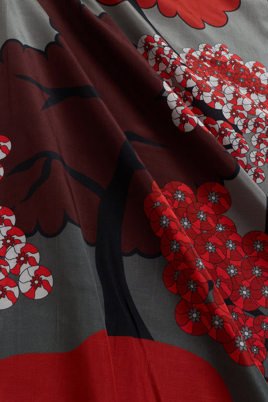Sakura Gri-Kırmızı Floş Ekosel Şal 70x210
