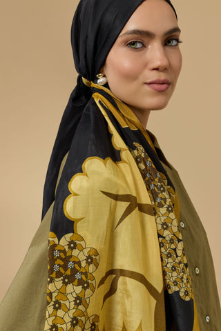 Sakura Siyah-Hardal Floş Ekosel Şal 70x210