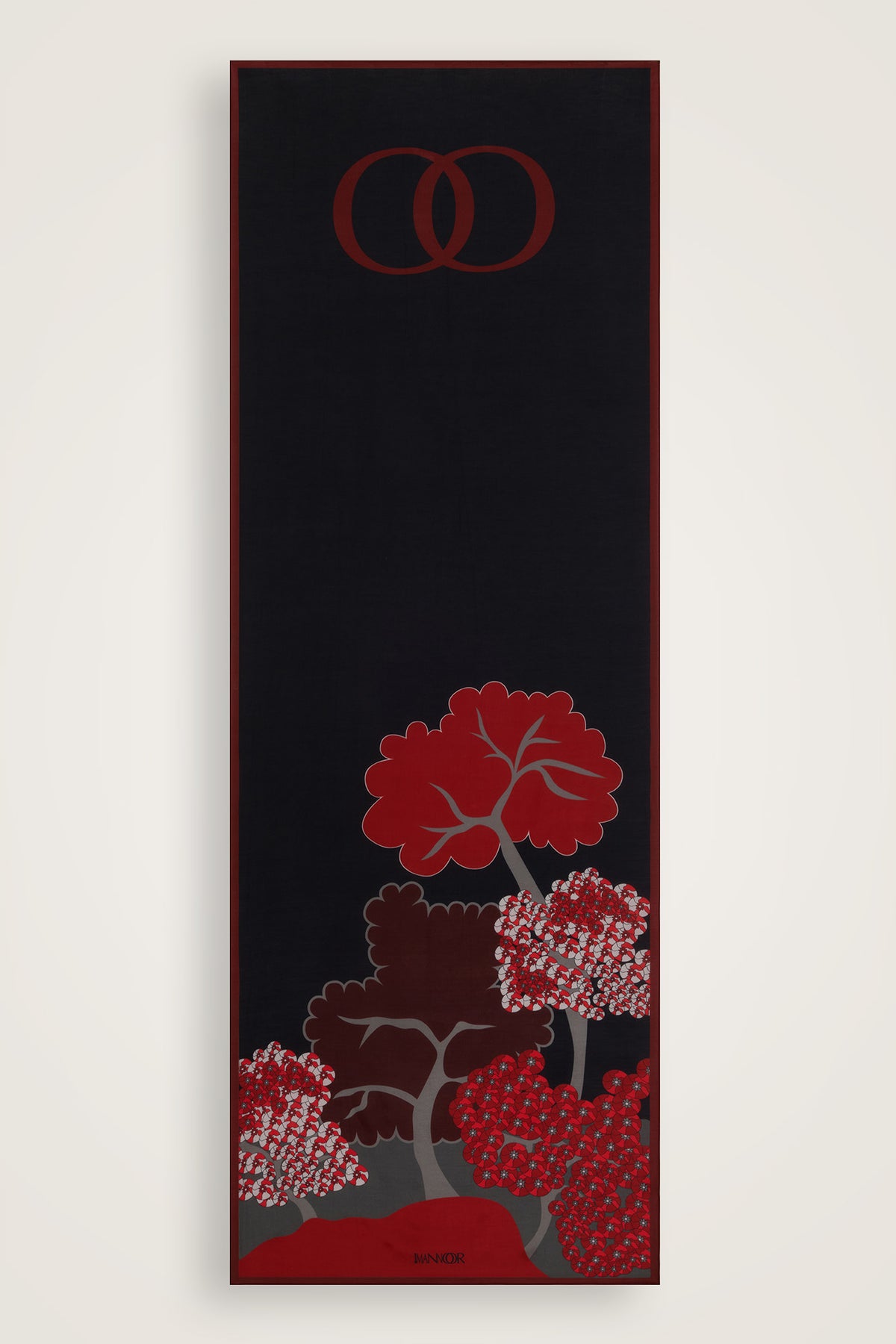 Sakura Siyah-Kırmızı Floş Ekosel Şal 70x210