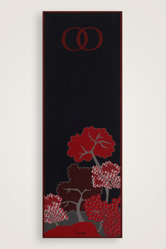 Sakura Siyah-Kırmızı Floş Ekosel Şal 70x210