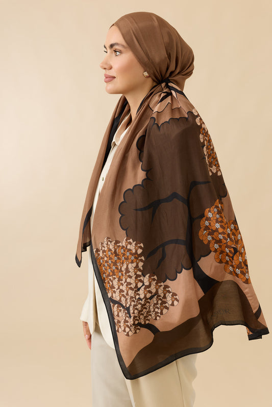 Sakura Kahverengi Pamuk Floş Şal 70x210
