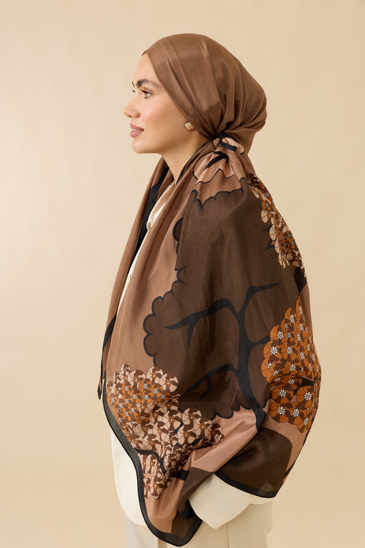 Sakura Kahverengi Pamuk Floş Şal 70x210