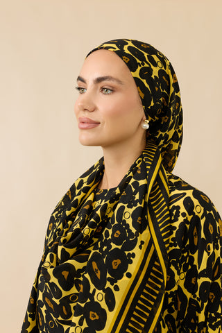 Jaguar Sarı Krep İpek Şal 70x210