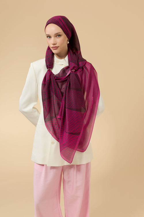 Hare Fuşya Pamuk Vual Şal 70x210