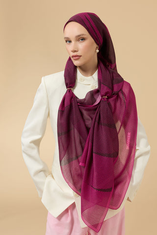 Hare Fuşya Pamuk Vual Şal 70x210