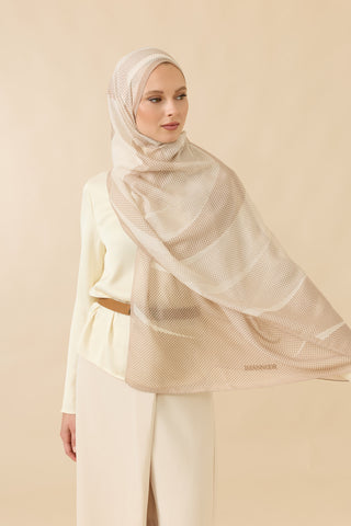 Hare Bej Pamuk Vual Şal 70x210