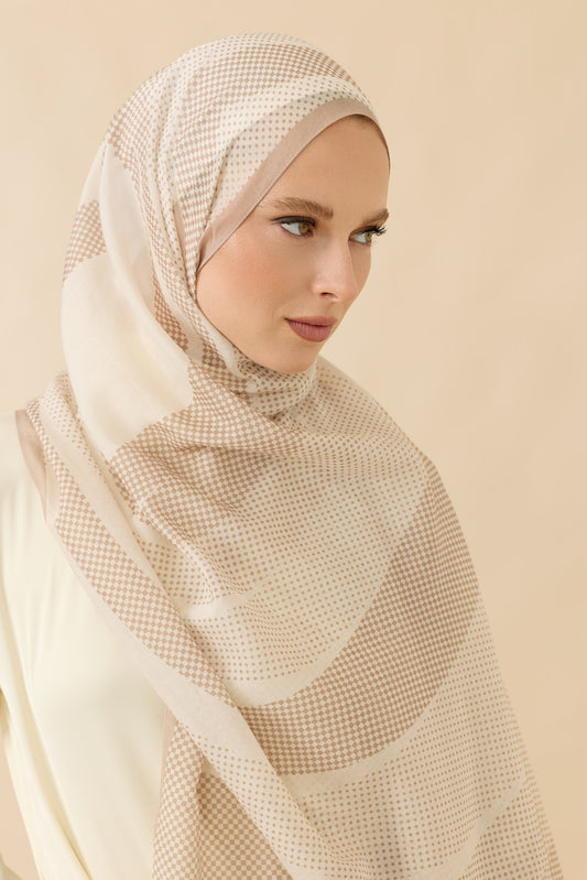 Hare Bej Pamuk Vual Şal 70x210