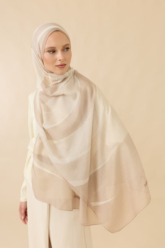 Hare Bej Pamuk Vual Şal 70x210